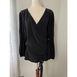 ModCloth Women’s Black Wrap Blouse Size 3X Long Sleeve Tie Waist Viscose Top